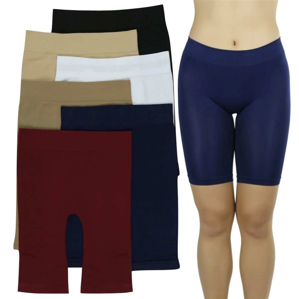 6-Pack: Women's Seamless Knee Length Biker Shorts