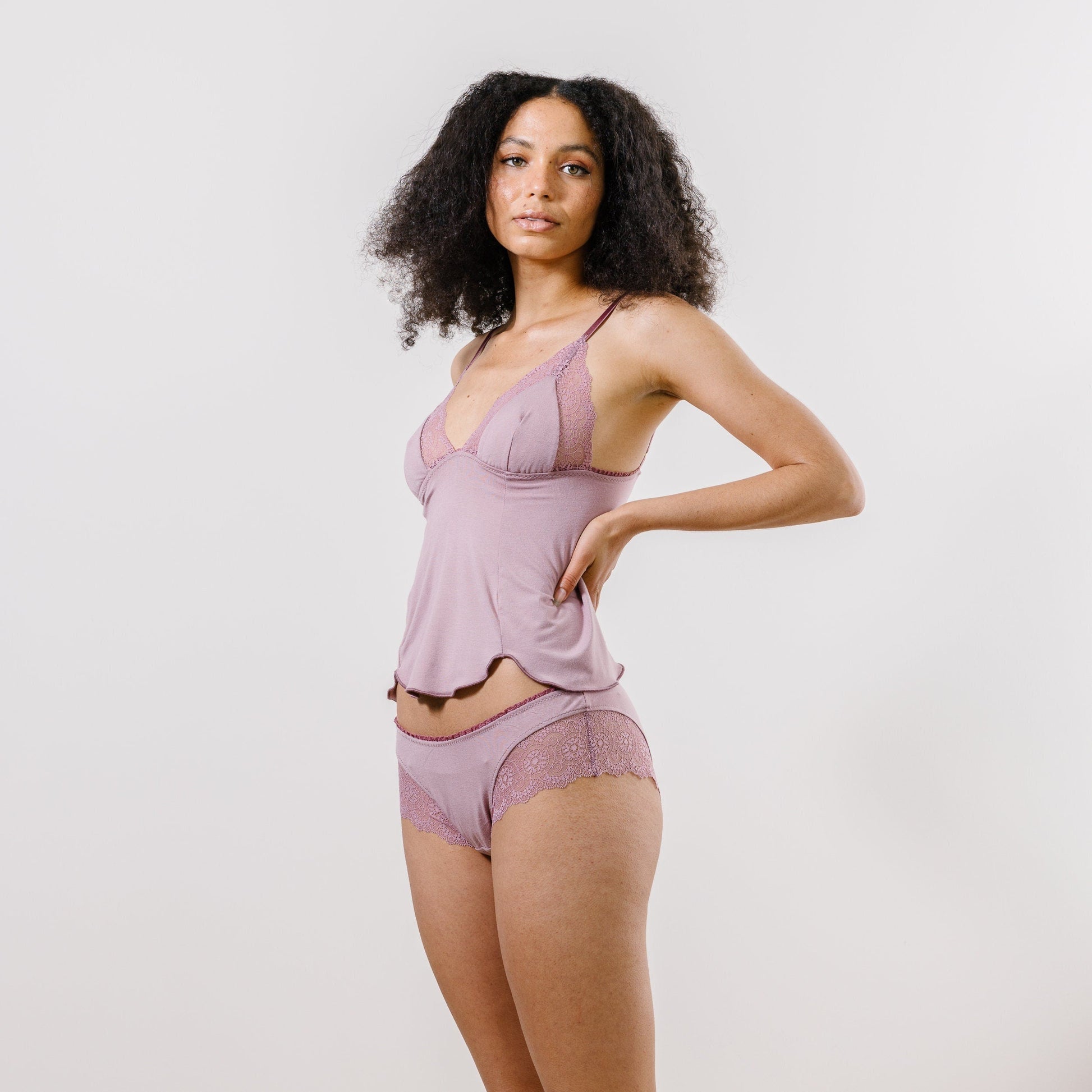 2 Piece Lace Lingerie Set includes Cropped Camisole and Bikini Panties
